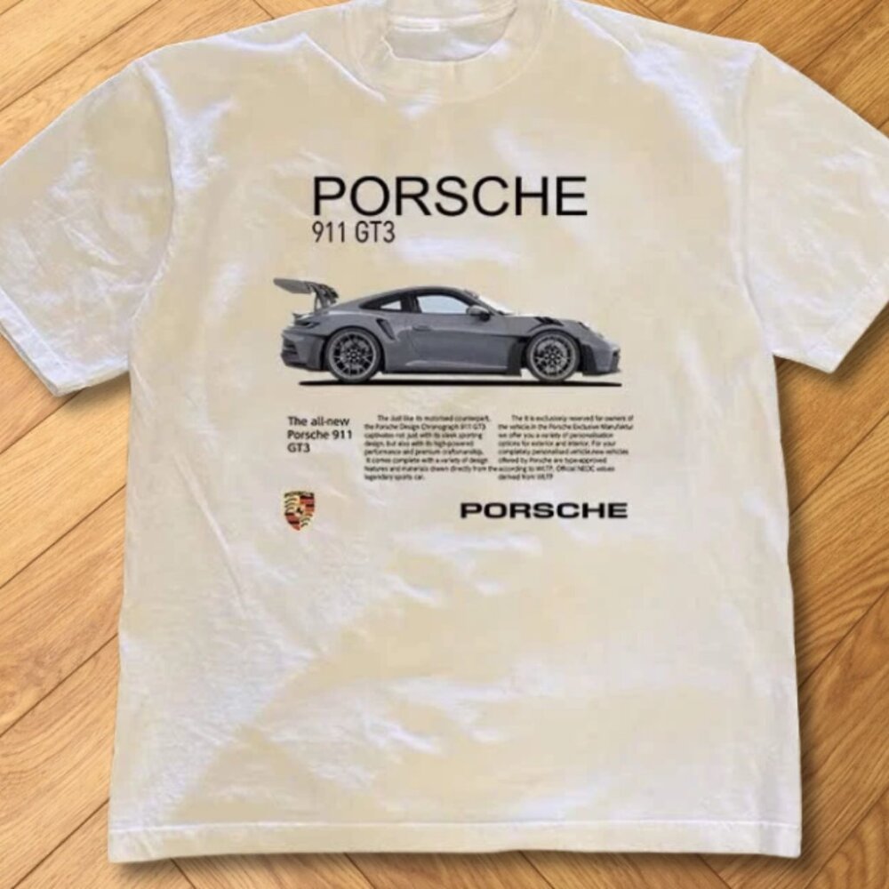 Porsche 911 GT3 Car Graphic Tee Clean Aesthetic White Y2k reprint